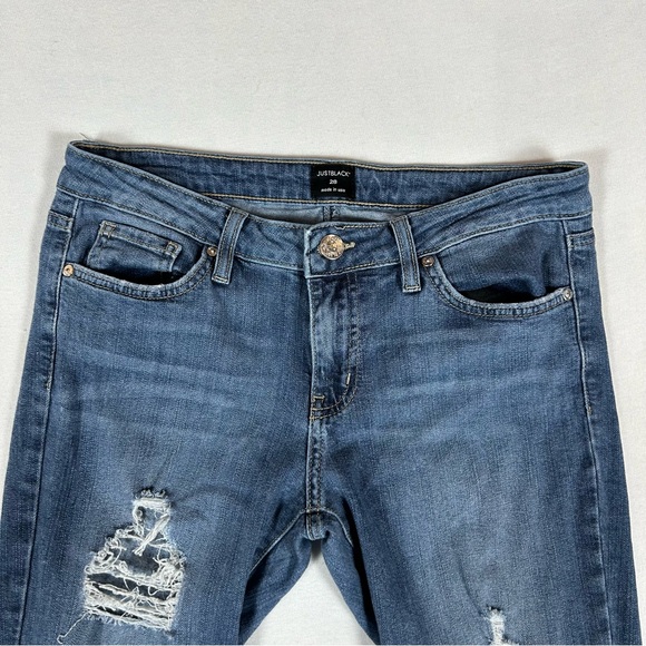 Just Black Boyfriend Jeans Womens 28 Blue Denim Distressed Medium Wash Mid Rise - Picture 2 of 11